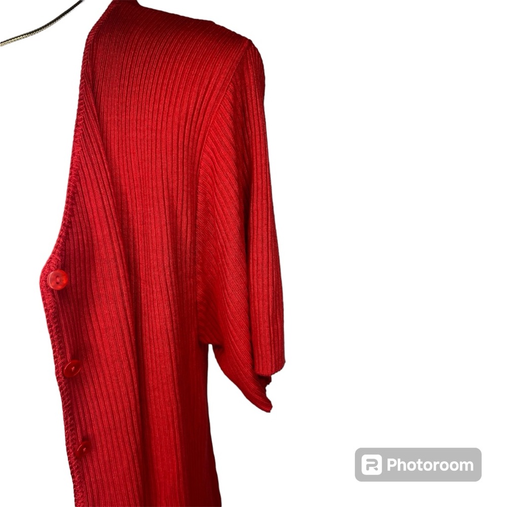 Red Ribbed Short Sleeve Button Front Top Size 1X - Picture 10 of 16